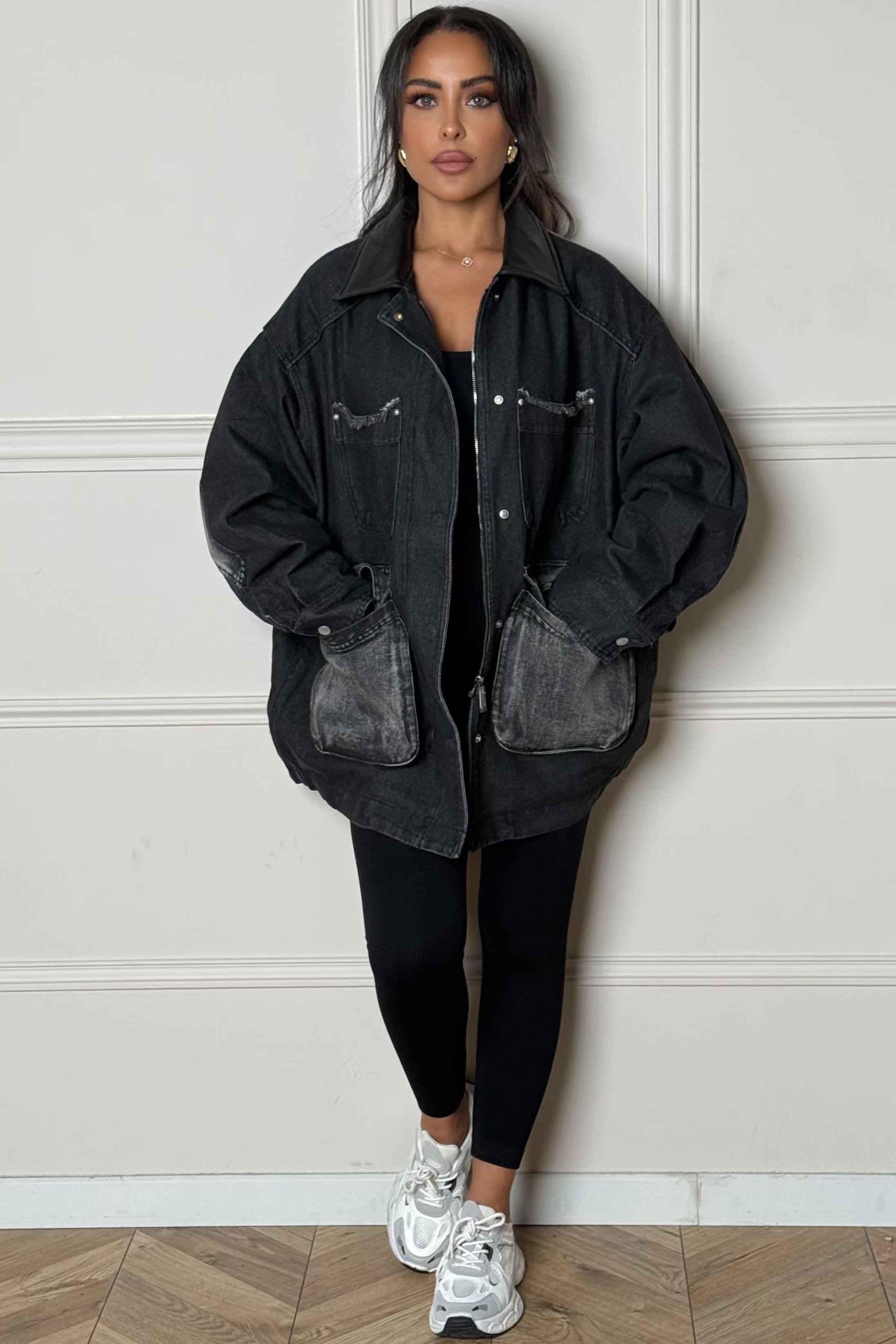 Veste denim femme doublée avec col simili cuir BLOOSHOP