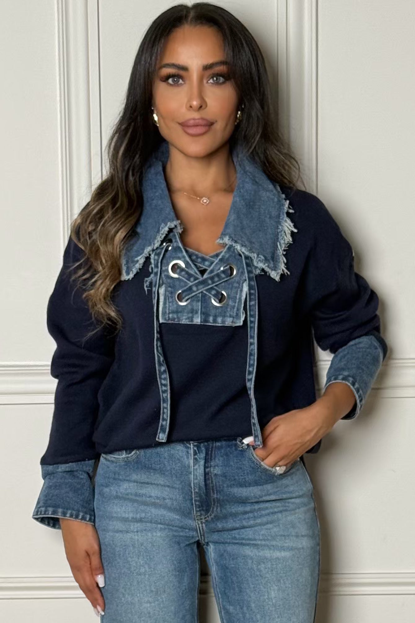 Effet bimatière contrasté pull femme BLOOSHOP