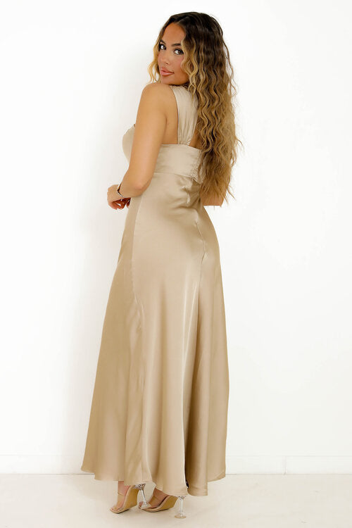 Robe Satin Nouée Une Bretelle