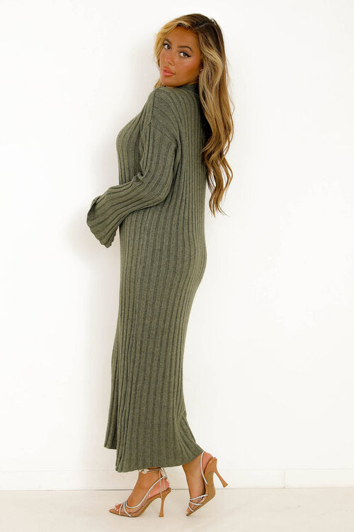 Robe Côtelée Manches Evasées
