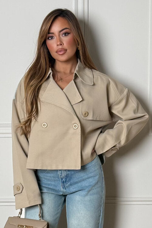 Trench court bimatière femme beige veste moderne élégante BLOOSHOP