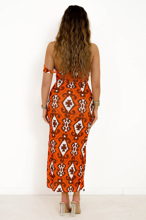 Robe Moulante Imprimée Orange