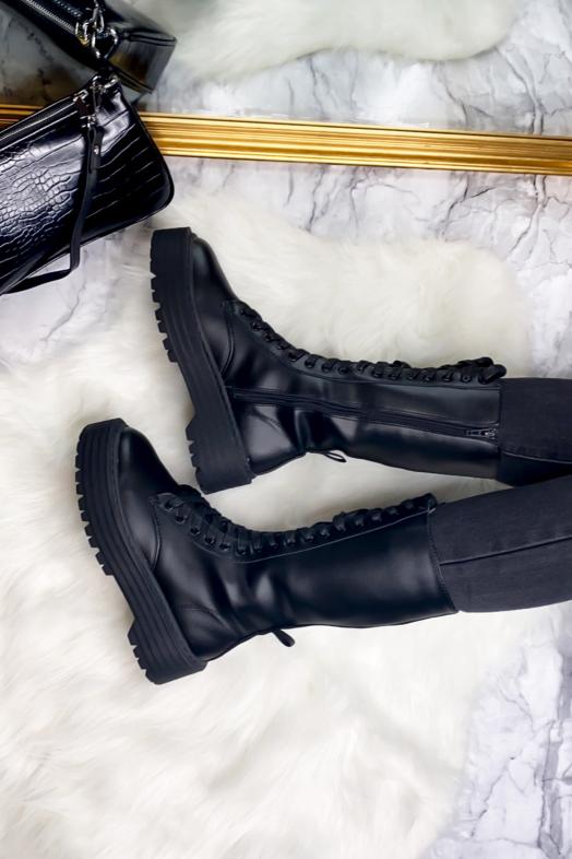 Bottes Mi-hautes à Lacets Noir