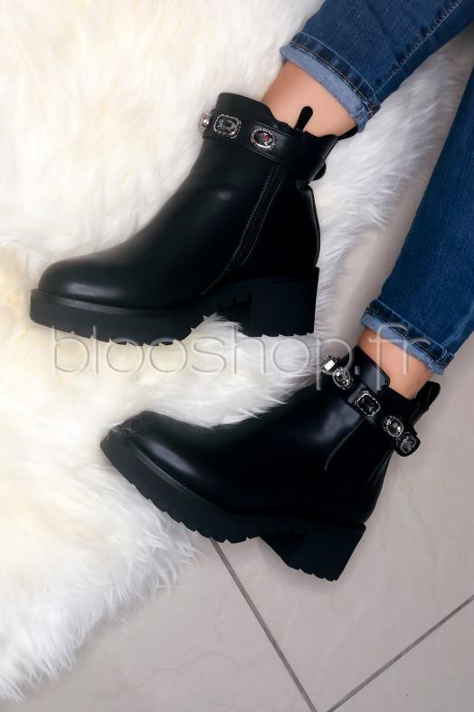 Bottines Femme Strass Noir