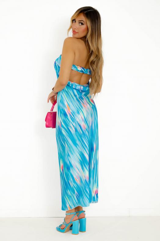 Robe Bustier Satin Imprimée Ciel