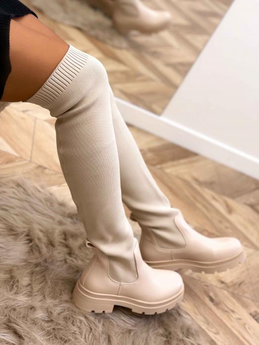 Cuissardes Chaussettes Femme Crème