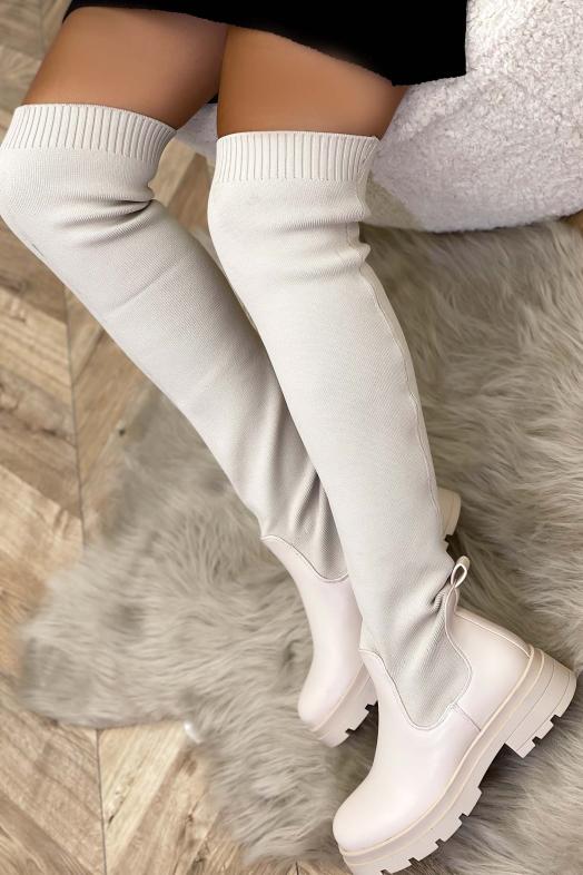 Cuissardes Chaussettes Femme Crème
