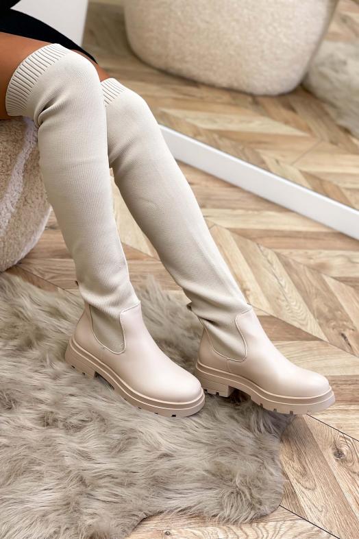 Cuissardes Chaussettes Femme Crème