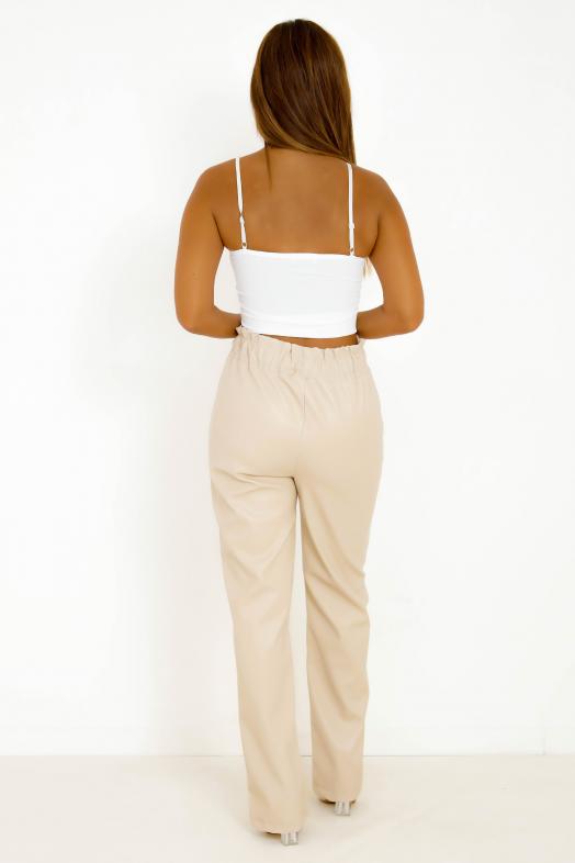 Pantalon Simili Coupe Droite Crème