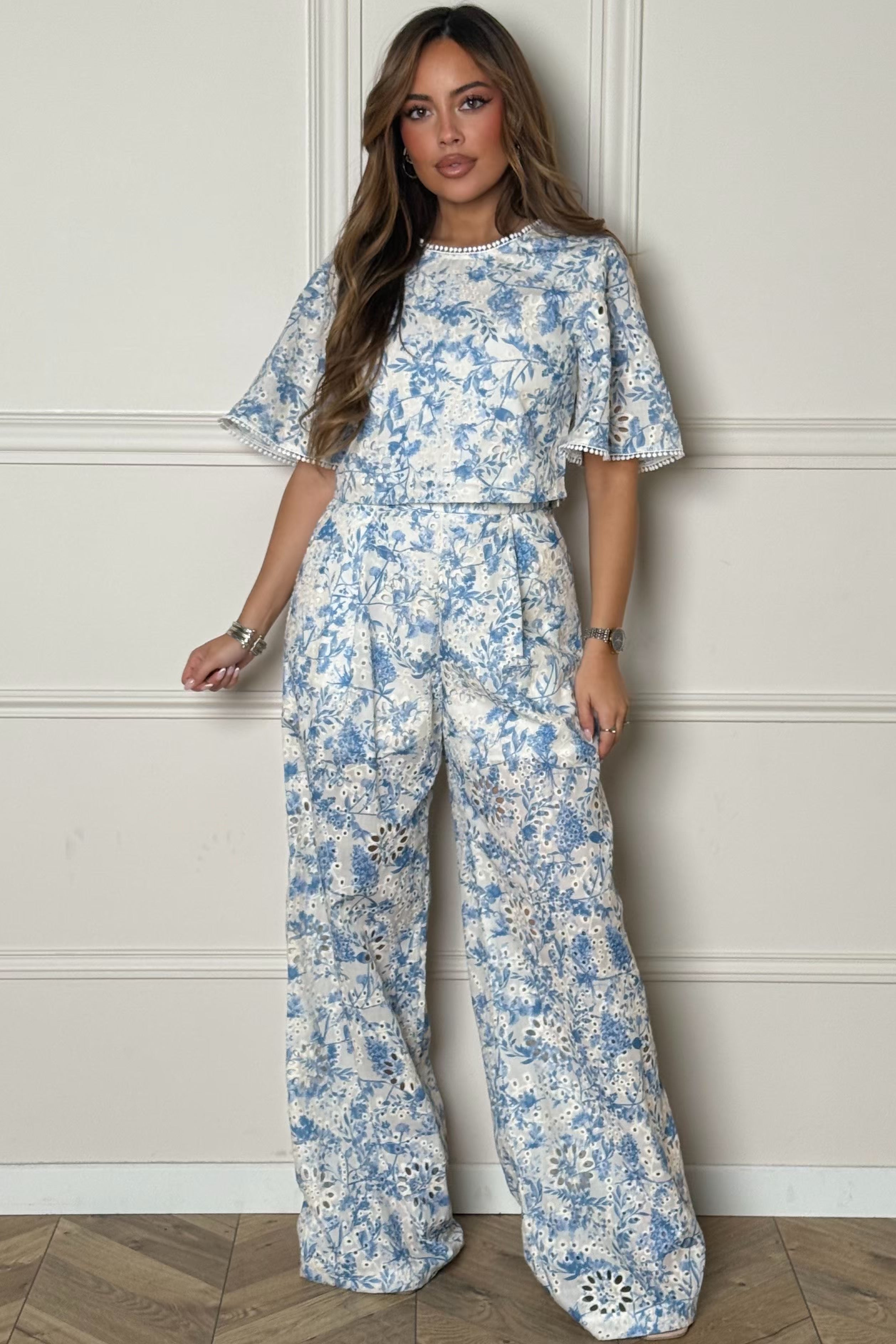 Ensemble broderie top pantalon BLOOSHOP - Style artisanal raffiné, détails délicats femme