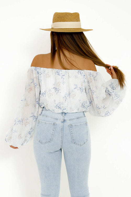Top Bardot Bouffant Imprimé Femme