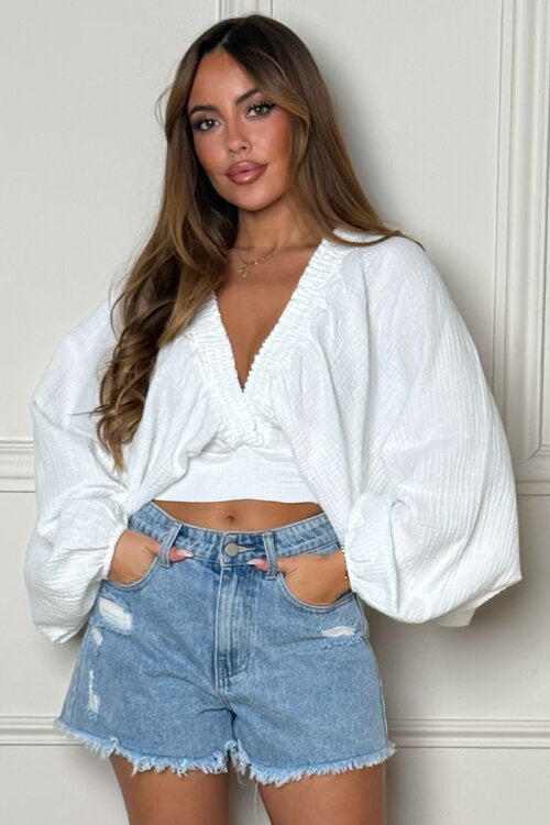 Top Gaze de Coton Col V Femme