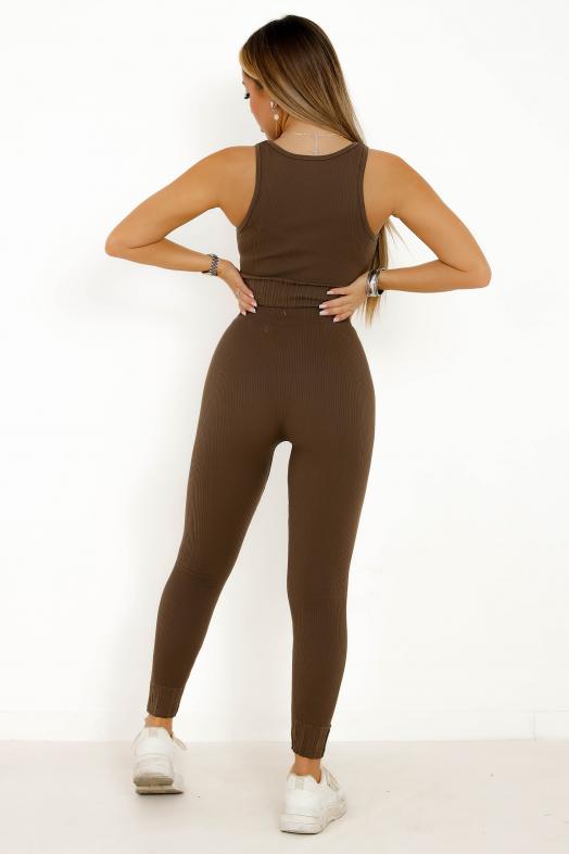 Ensemble Femme Crop Top + Legging Marron
