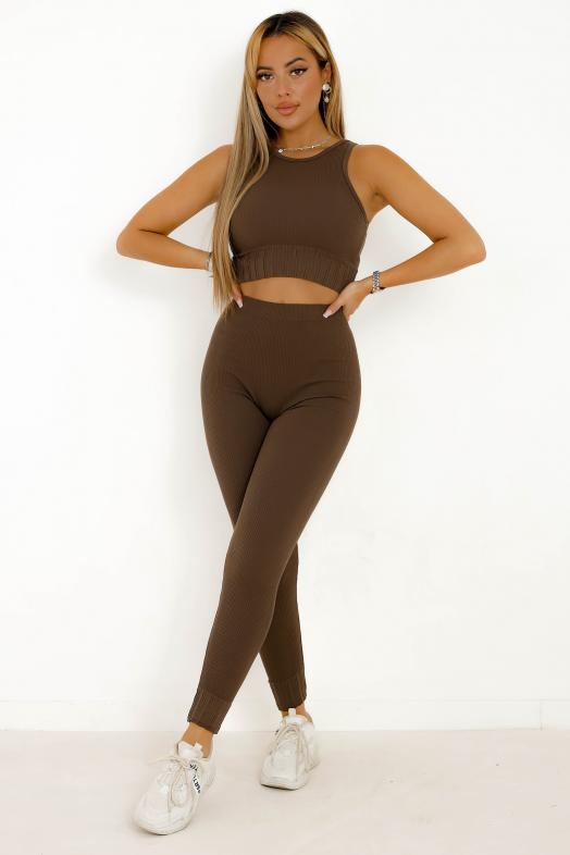 Ensemble Femme Crop Top + Legging Marron