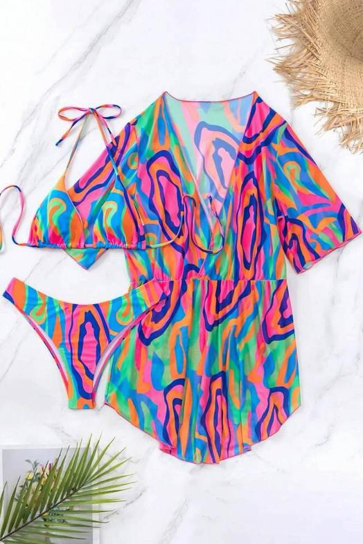 Maillot de Bain + Robe Imprimée Femme Multicolore
