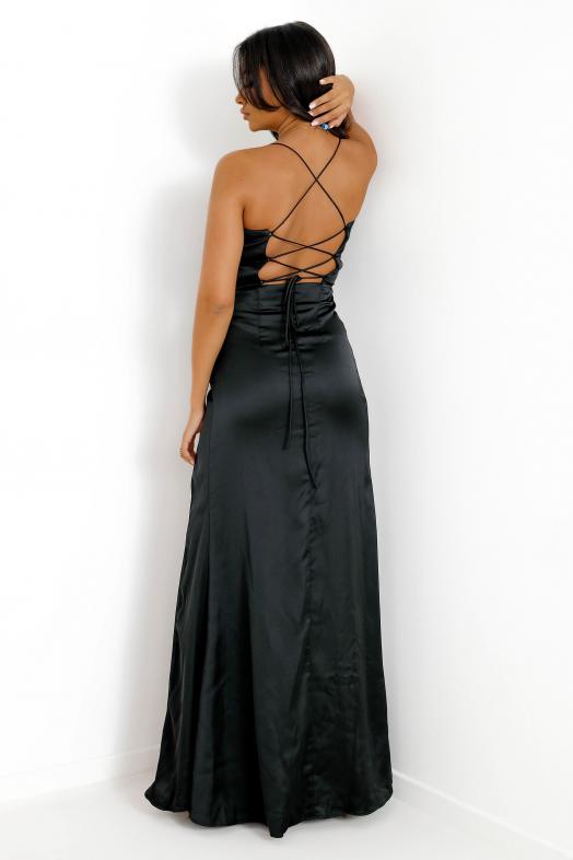 Robe Satin fendue Femme Noir