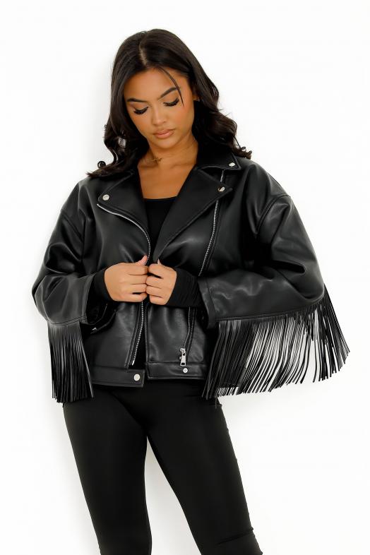 Perfecto à Franges Femme Noir