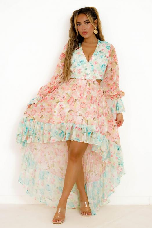 Robe Fleurie Asymétrique Fleurie Femme Rose