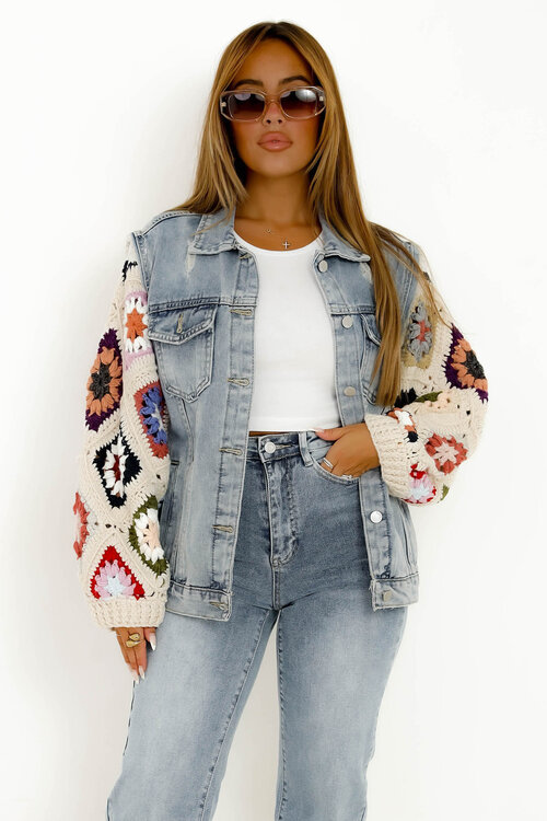 Veste Denim Manches Tricot