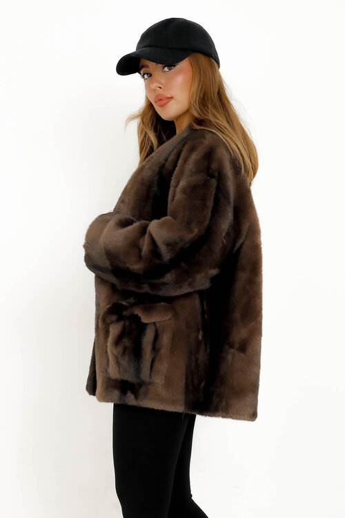 Manteau Fur Vegan Poches à Rabats