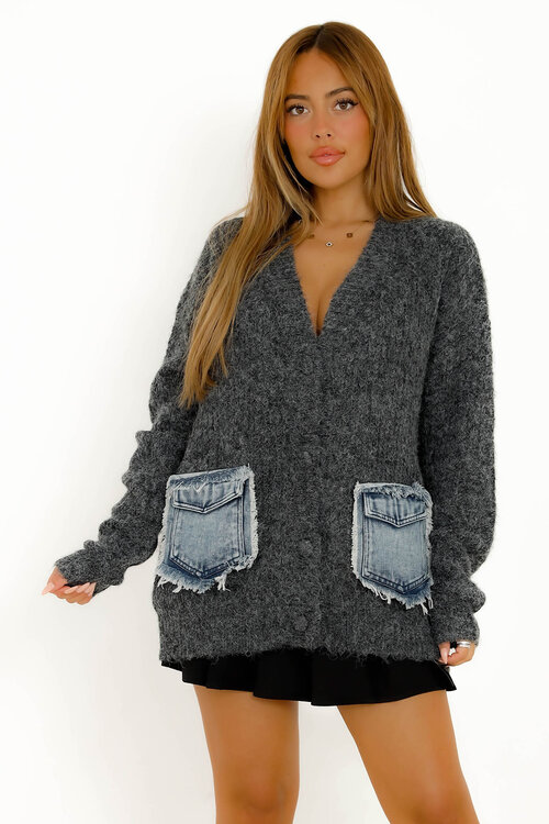 Gilet Maille Poches Denim