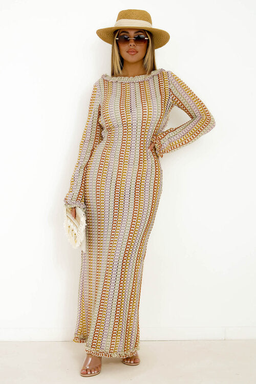 Robe Col Rond Dos Nu Tricot Colorée