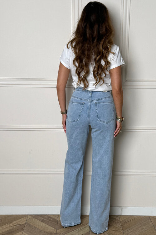 Jeans Coupe Droite Ceinture Asymétrique