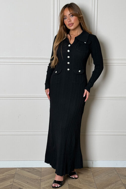 Robe Manches Longues Boutons + Poches Femme