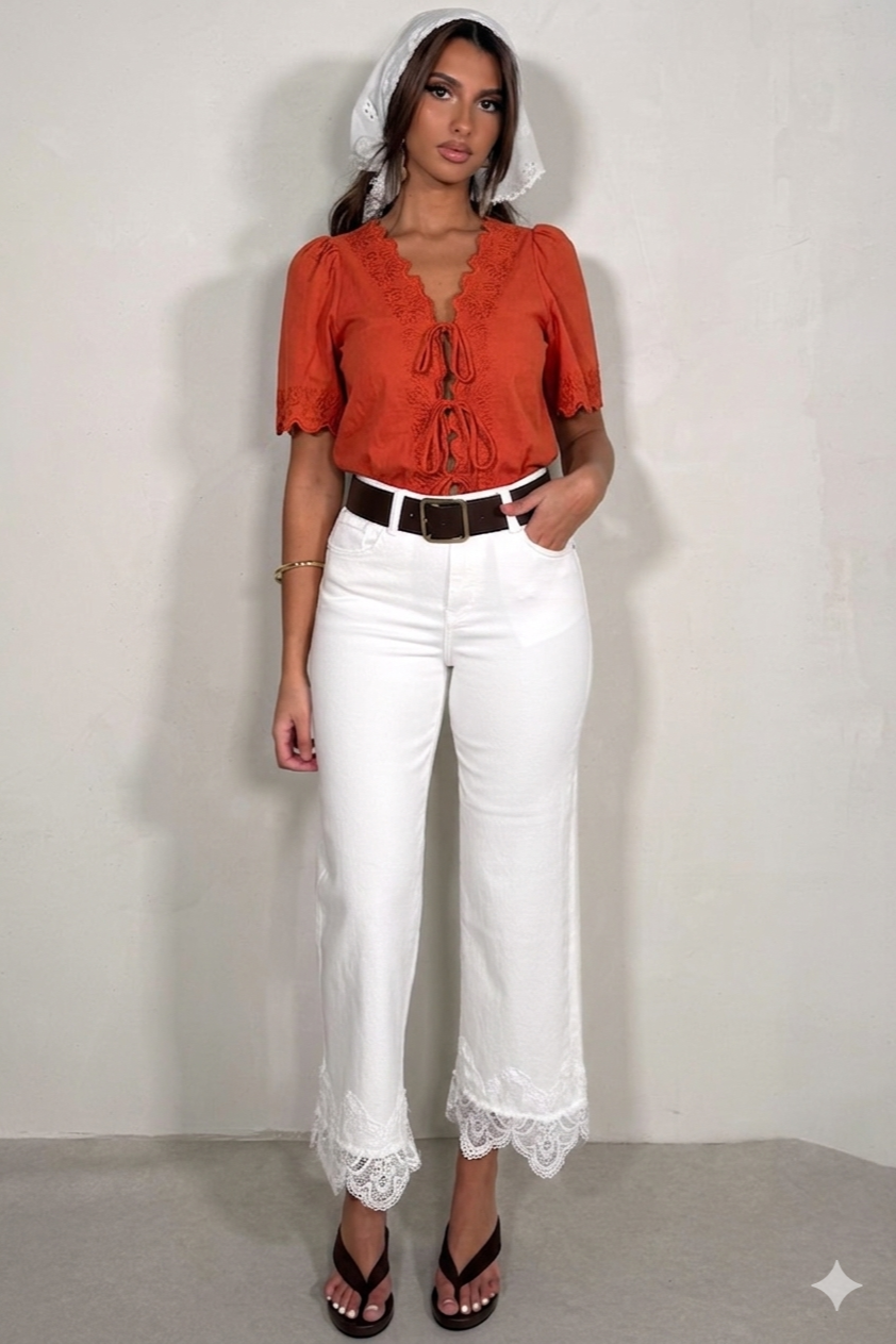Chemisier Femme Noué Broderie - Style Bohème Chic