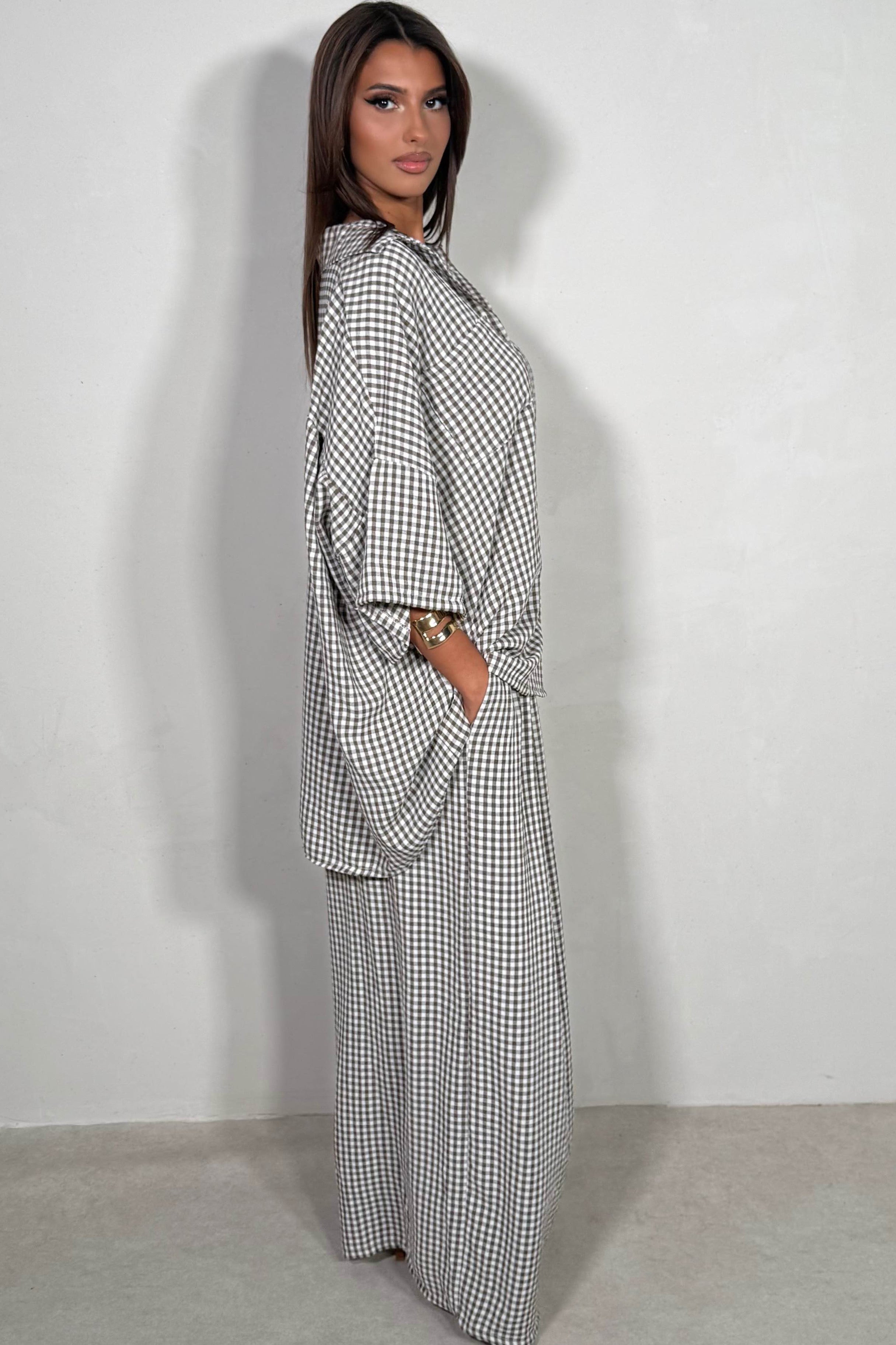 Ensemble Chemise & Pantalon Large Vichy Femme