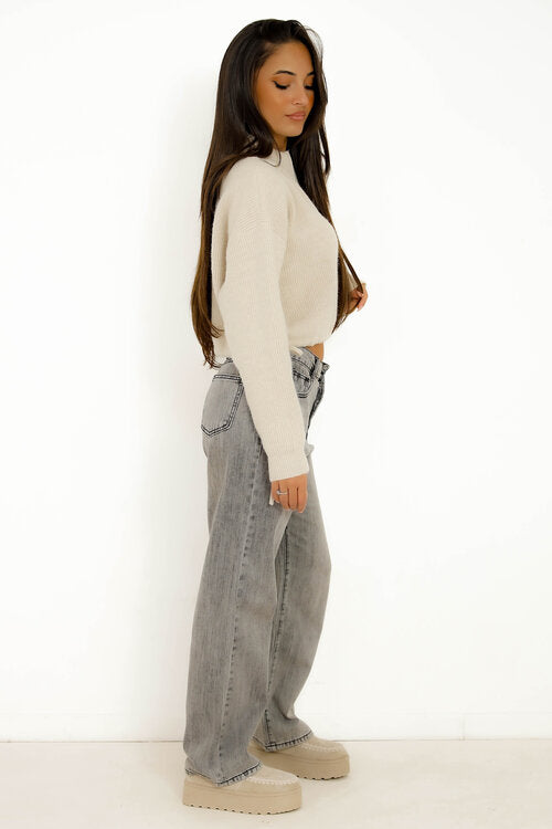 Jeans Coupe Droite Délavé
