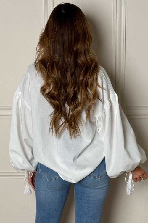 Chemisier Manches Bouffantes à Pompons