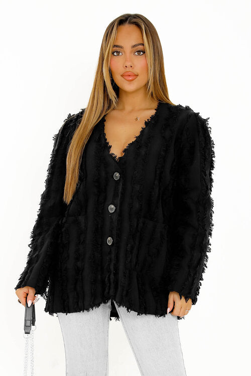 Veste Boutonnée Effilochée