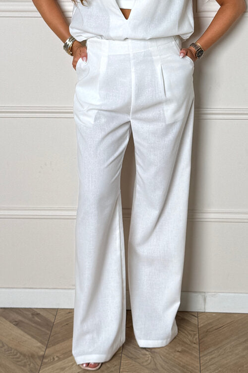 Pantalon en Lin à Pinces + Poches