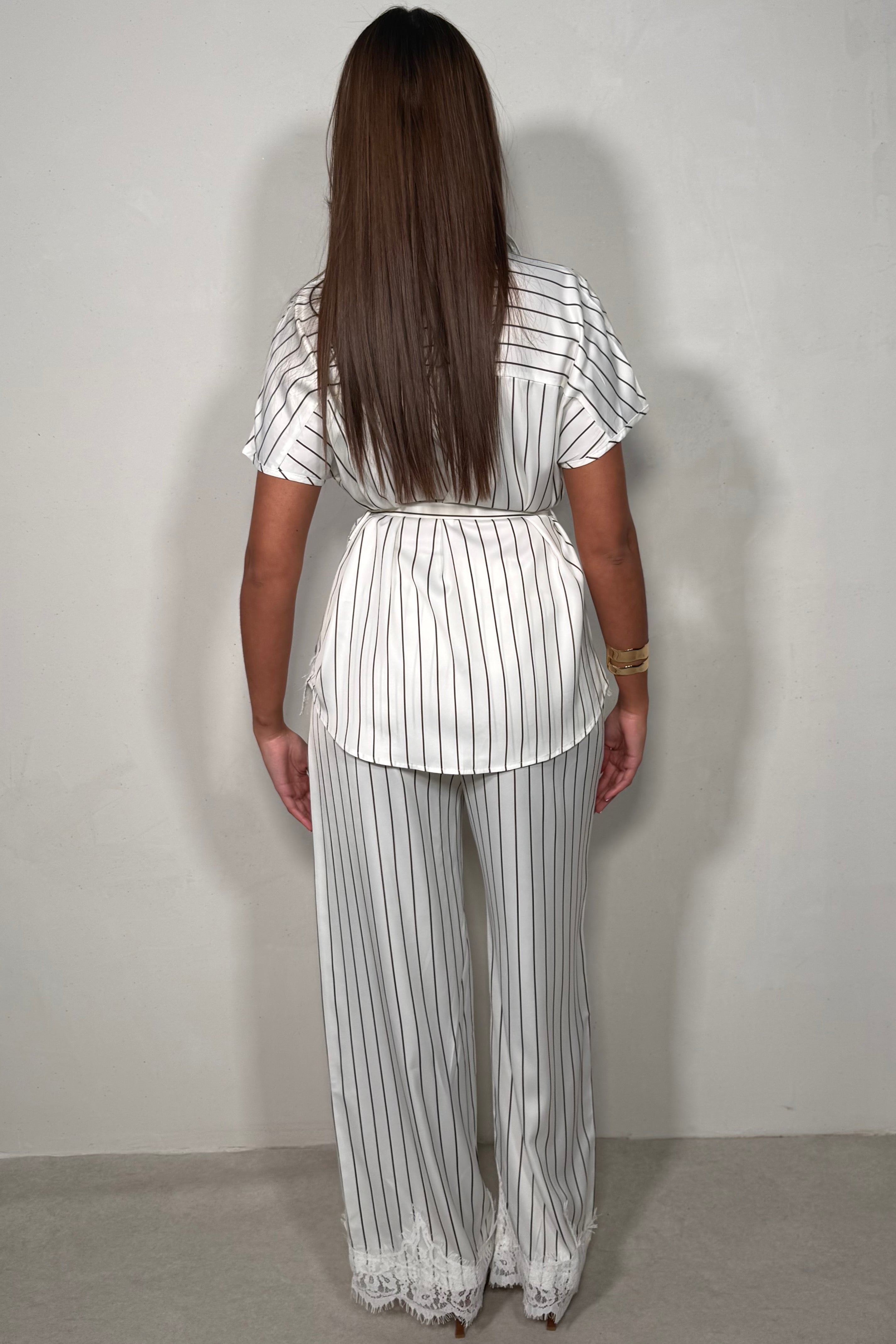 Pantalon Fluide Rayures & Bas Dentelle Coupe Droite Femme