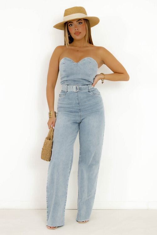 Combinaison Denim Décolleté en Coeur