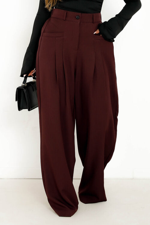 Pantalon à Pinces Poches Droites Femme
