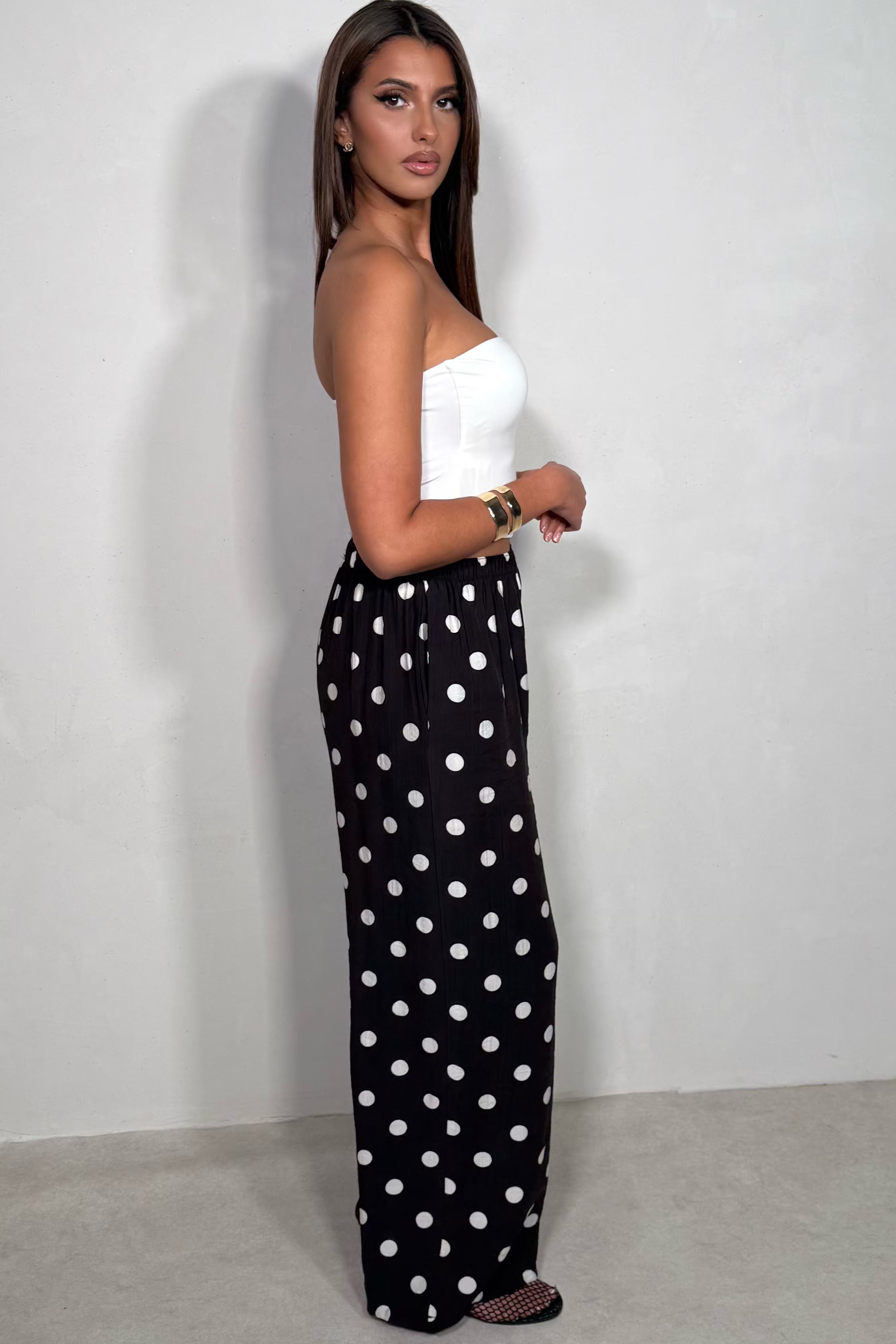 Pantalon Large Fluide À Pois Femme