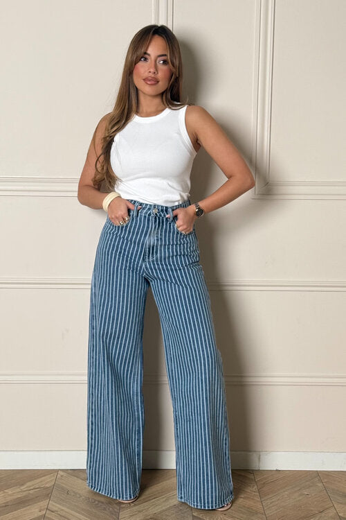 Jeans Ample à Rayures