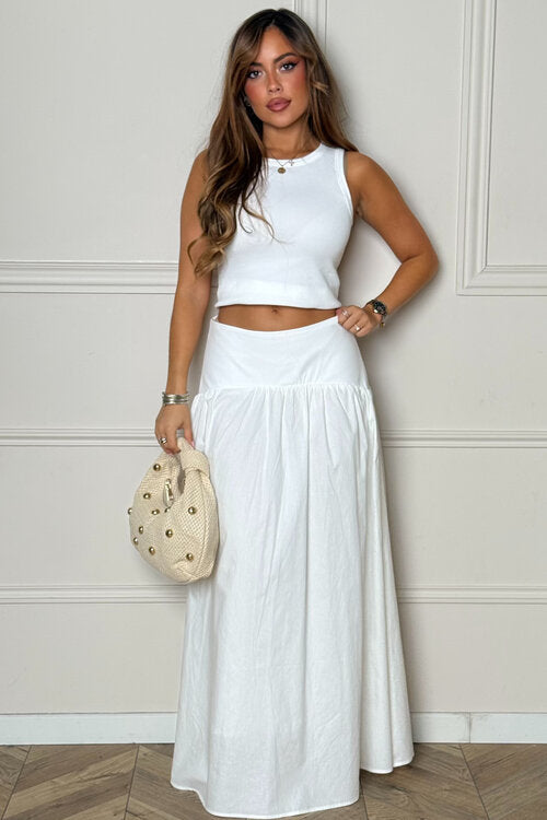 upe mi-longue ample femme en blanc – détail du tissu