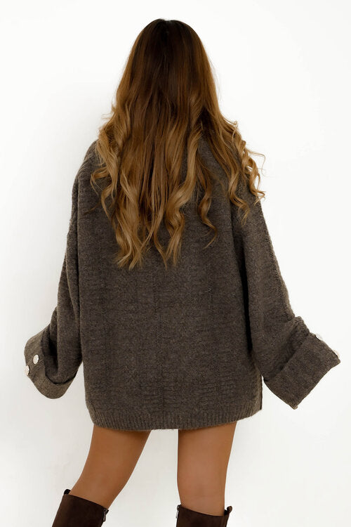 Pull Manches Revers Boutonné Femme