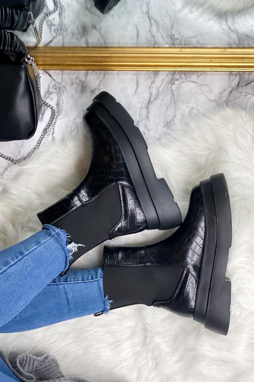 Boot´s Femme Plateforme Effet Croco Noir