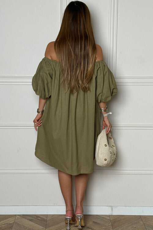Robe Bardot Manches Boules Femme