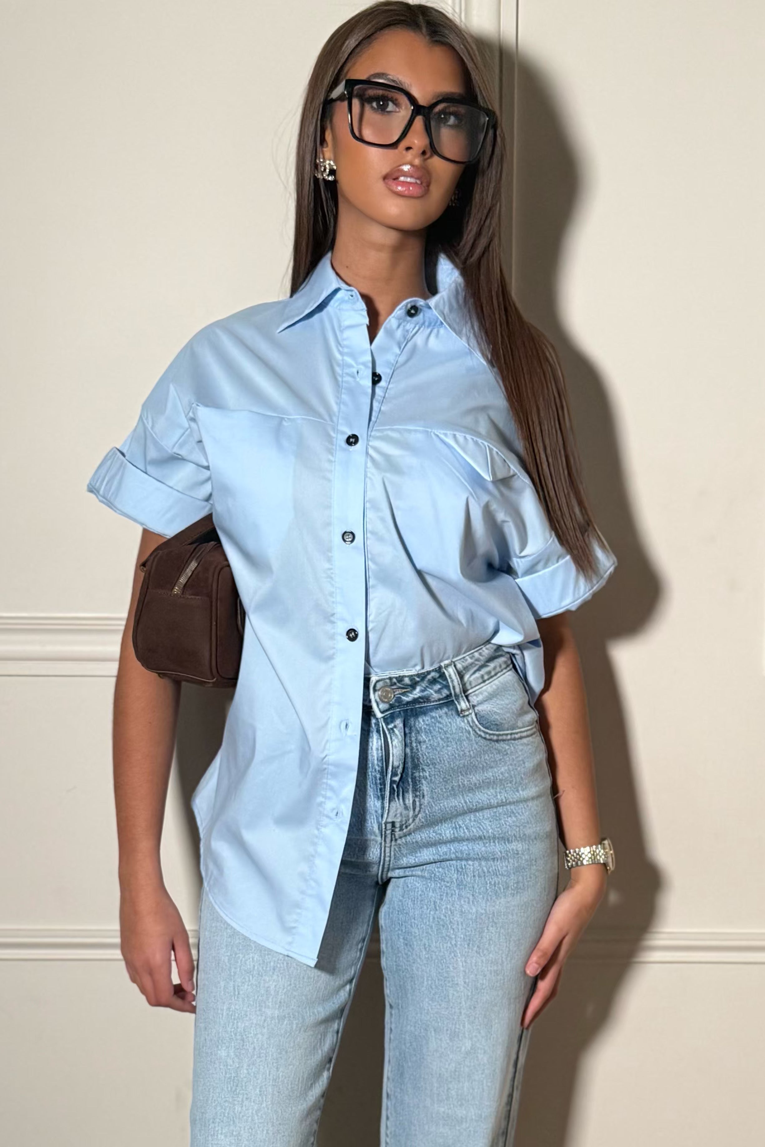 Chemise Manches Courtes Retroussées Femme