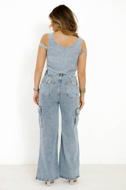 Ensemble Top Lanières + Cargo Denim