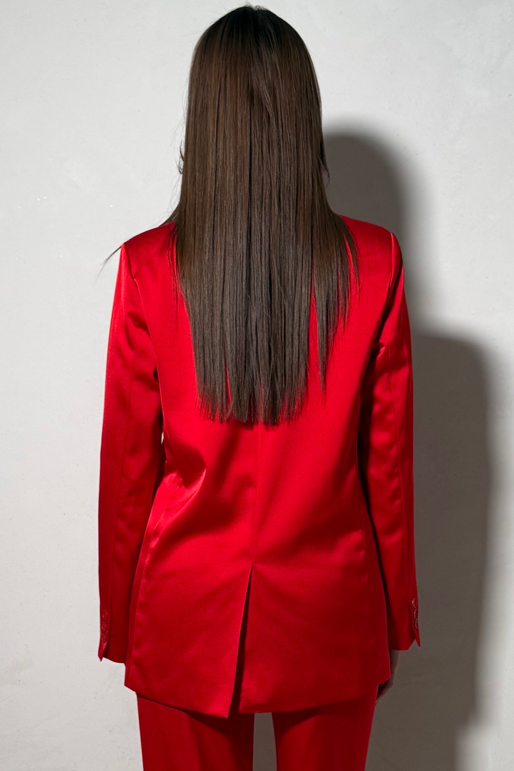 Blazer Tailleur Satiné Éclat Réflectif Rouge Passion