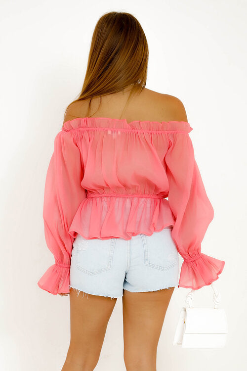 Top Bardot à Lacets en Mousseline