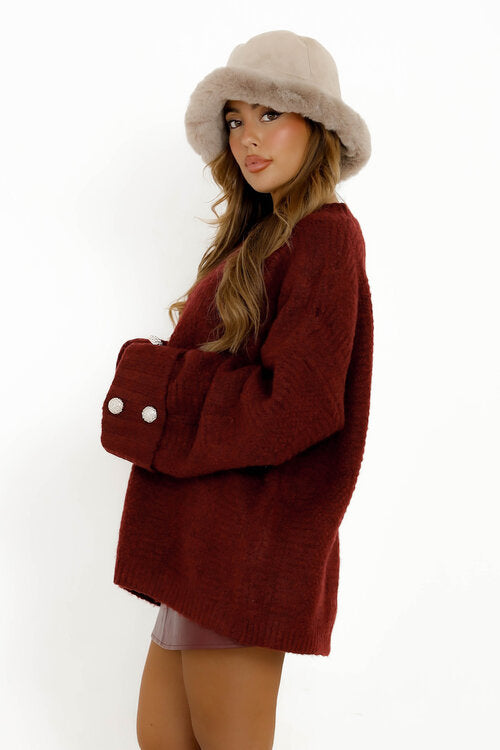 Pull Manches Revers Boutonné Femme