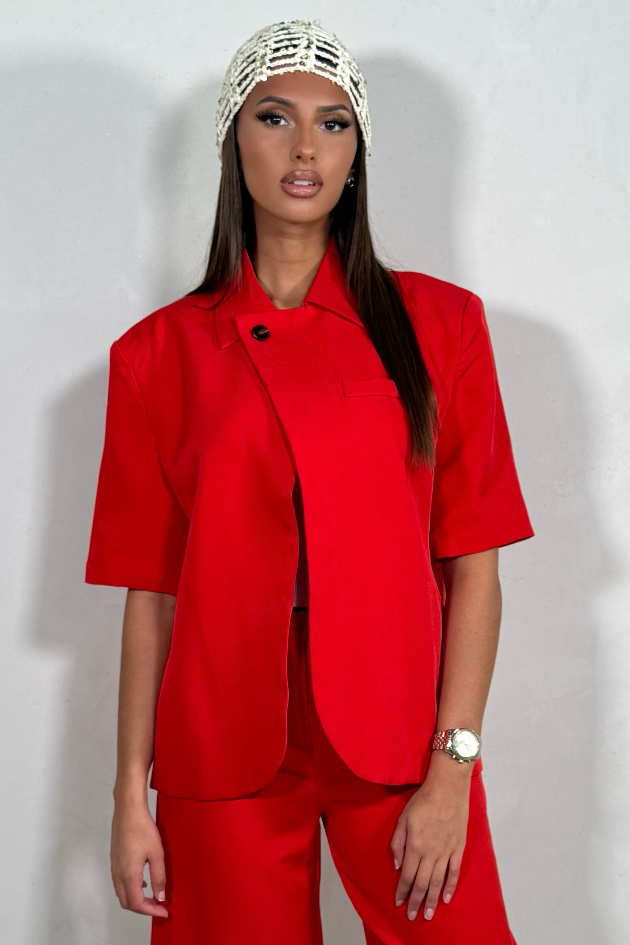 Blazer Croisé Manches Courtes – Allure Structurée & Moderne