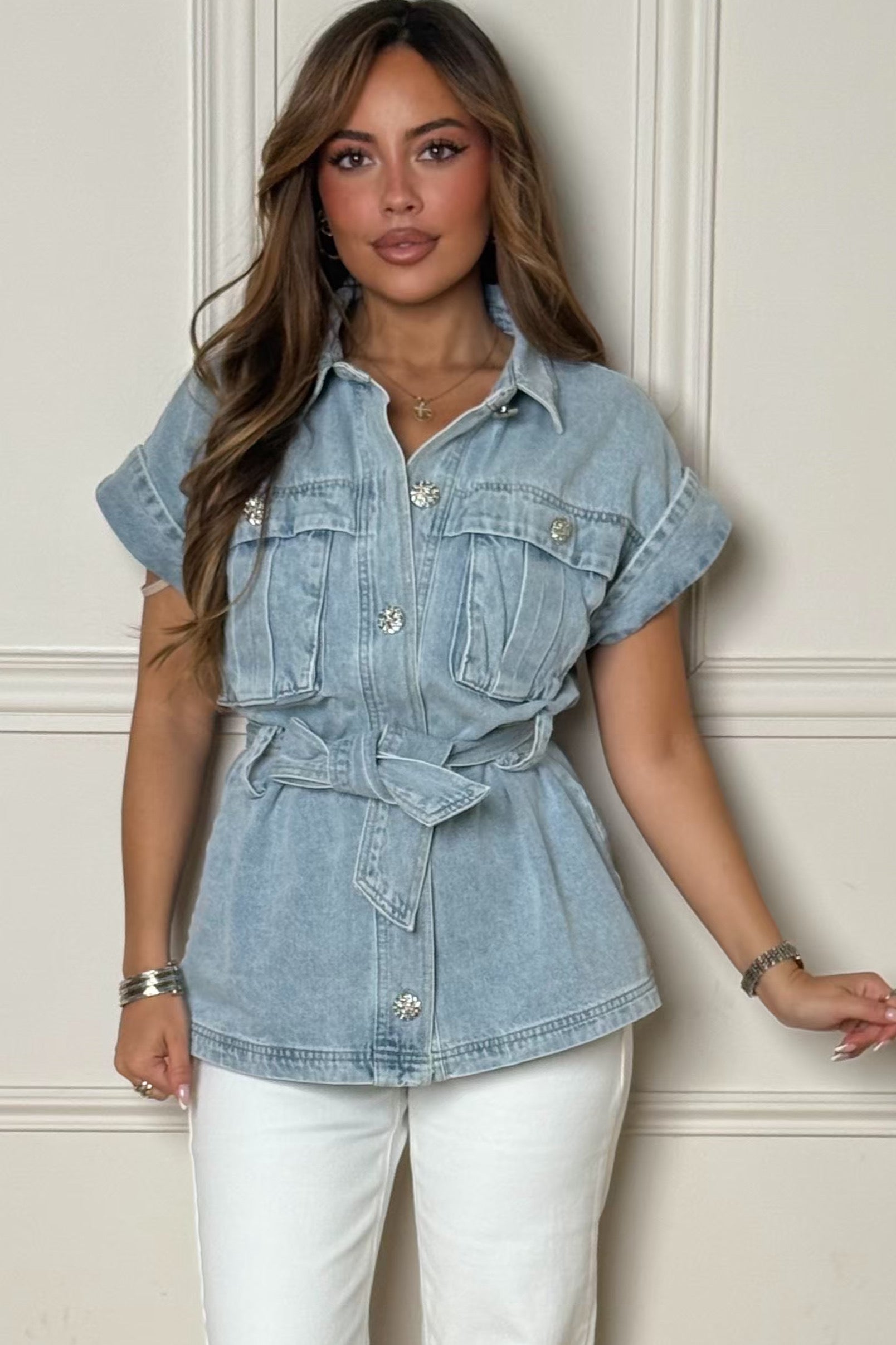 Veste Denim Manches Courtes + Ceinture